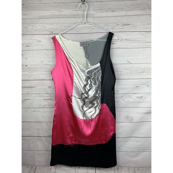 Body‎ Language Top Womens Large beaded sleeveless tunic black/pink Shiny NEW - Picture 1 of 6